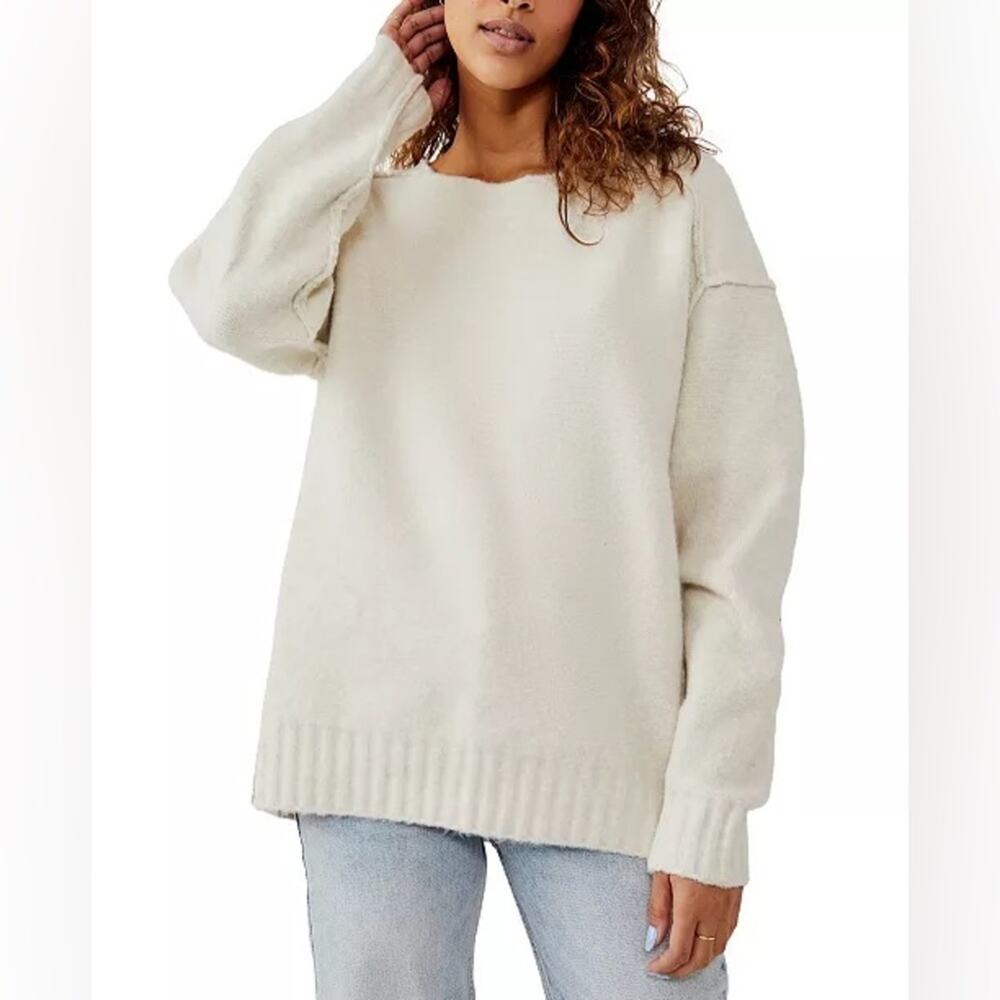 Free People Eastwood Tunic Sweater Oatmeal Heather Ribbed Hem Cozy Women’s M
